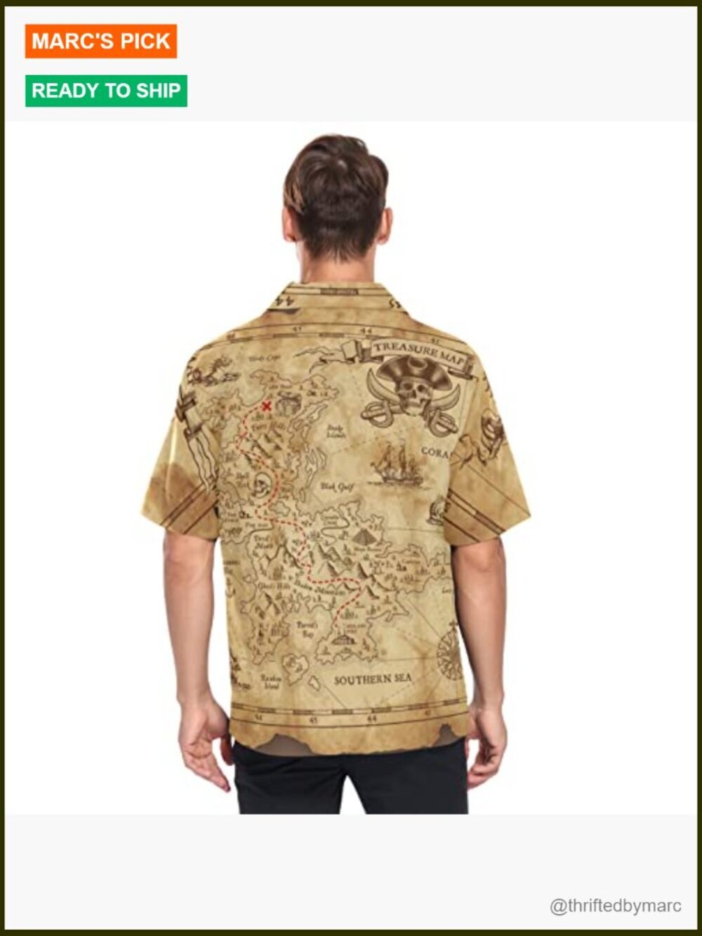 Men's Retro Pirates Treasure Map Short Sleeve Button Down Shirt Summer Beach - Picture 5 of 6